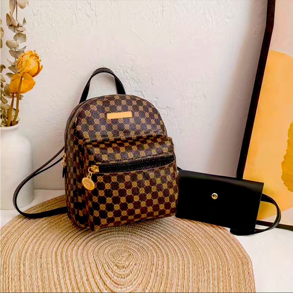 Trendy fashion mini backpack. Leather pattern